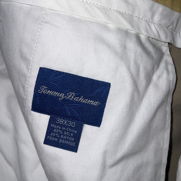 Tommy Bahama Chino Pants Men's Size 38x32 Tan Silk Bamboo Blend Pleated‎ Front - Picture 5 of 13
